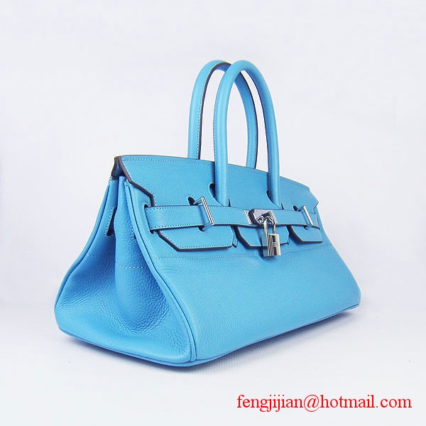 Hermes Birkin 42cm Togo Leather Bag 6109 Light Blue silver padlock